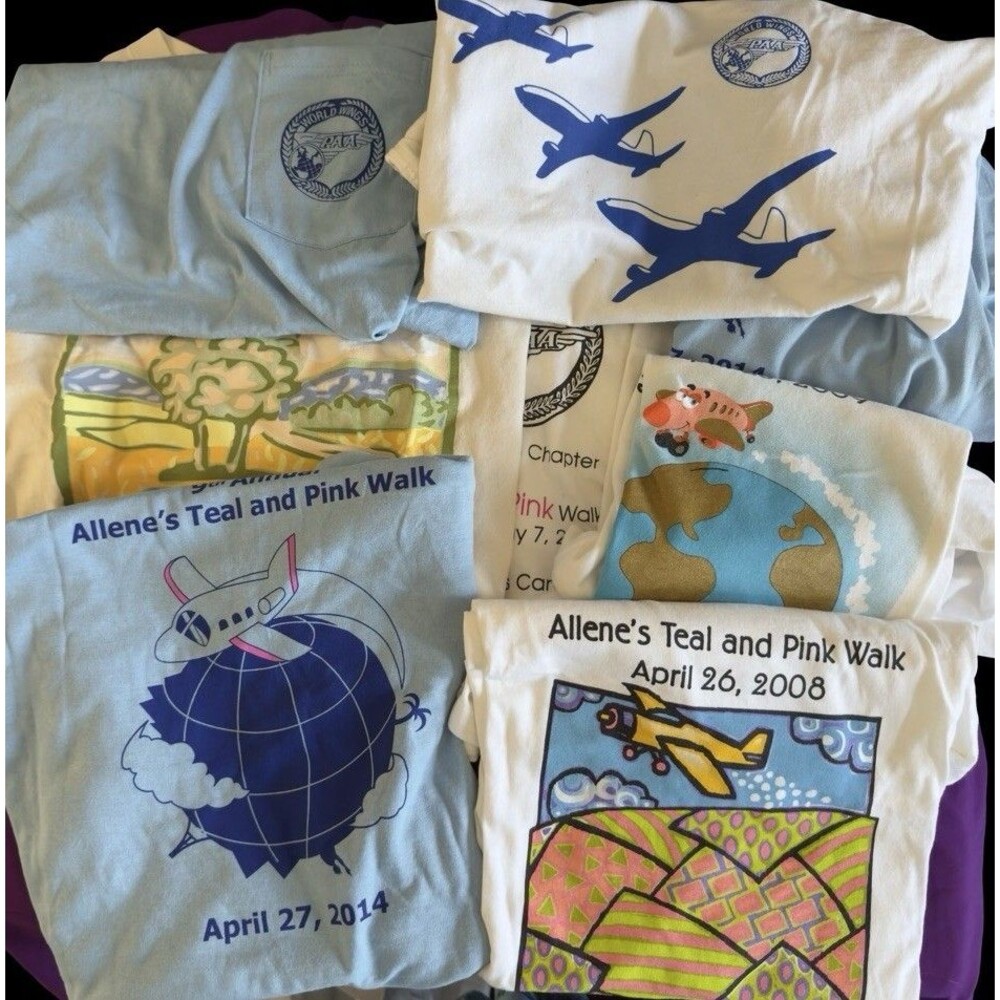World Wings International PAA Pan Am T-Shirt Lot Teal Pink Walk LA 8 Shirts